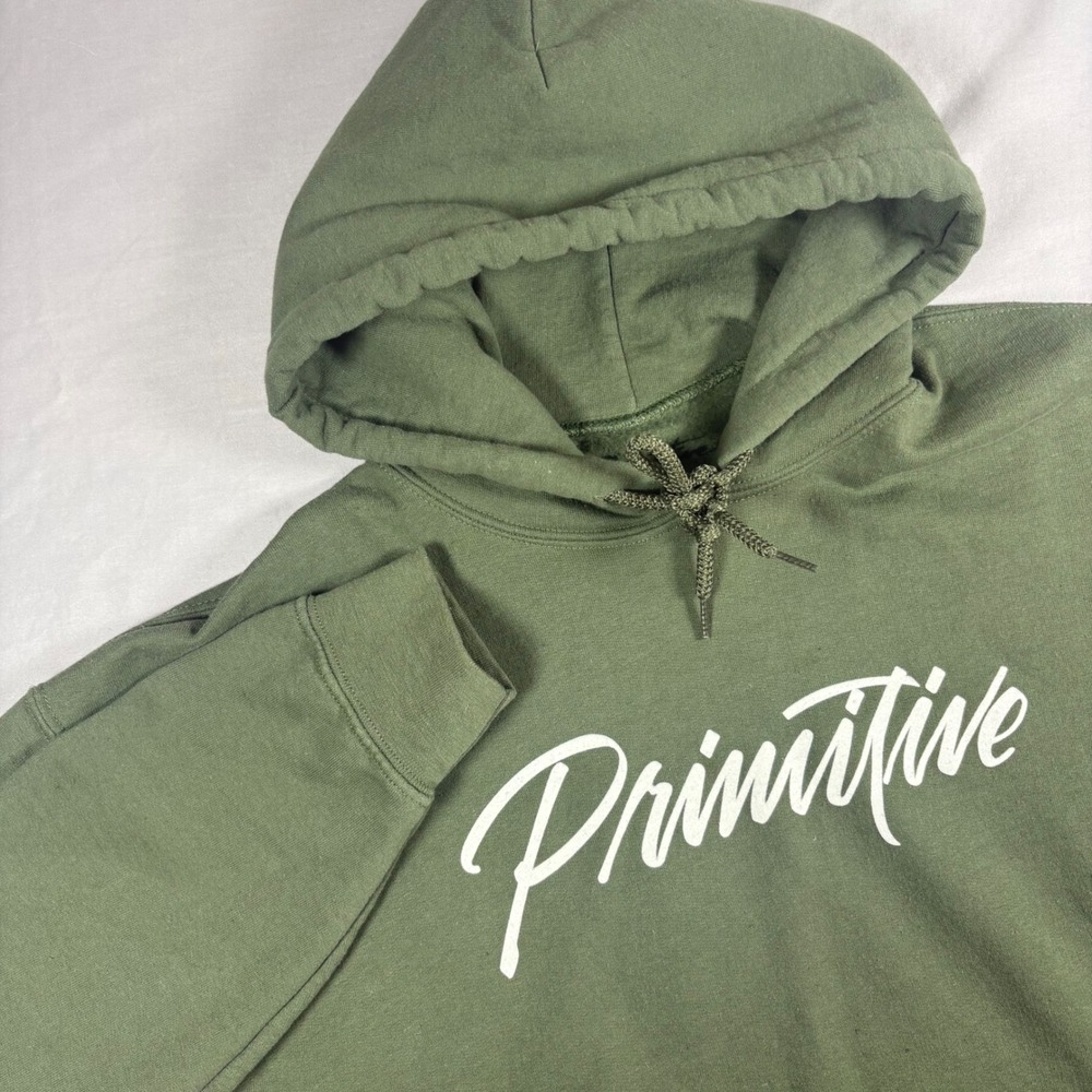 Primitive Skateboarding Script Logo Hoodie Mens Medium Olive Green Streetwear